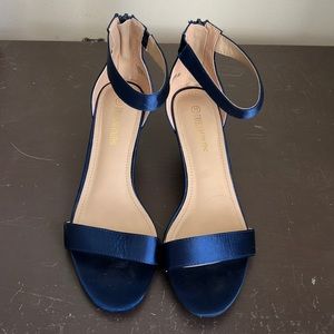Satin Blue 1” heel with ankle strap